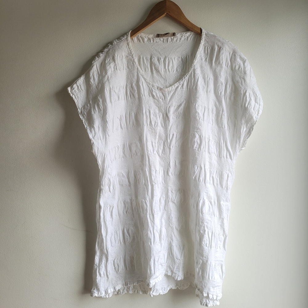 FLAX Linen Cotton Tunic White Oversized Cap Sleeves M